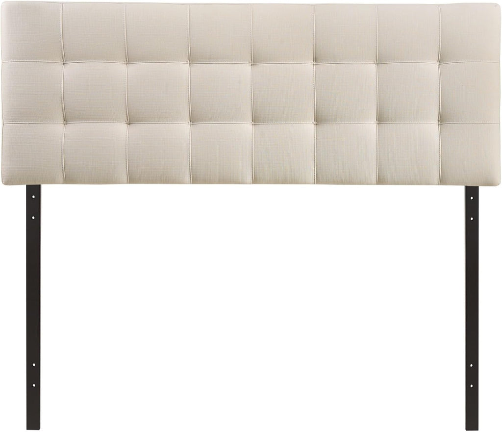 Lily Tufted Linen Fabric Upholstered Queen Headboard in Ivory