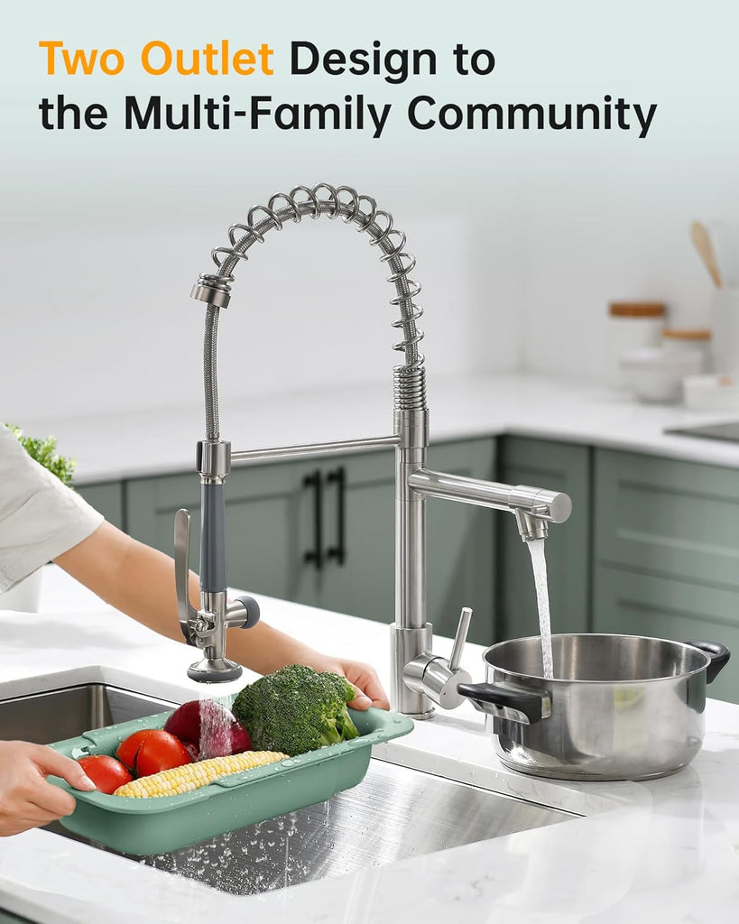Commercial Pull Down Kitchen Sink Faucet with Sprayer Brushed Nickel
