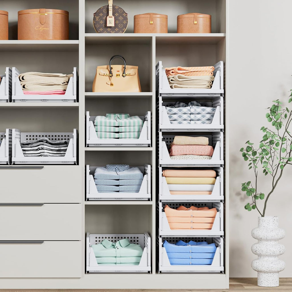 5 Pack Stackable Closet Storage Basket - Stackable Storage Bins | Multifunctional & Foldable Closet Organizer