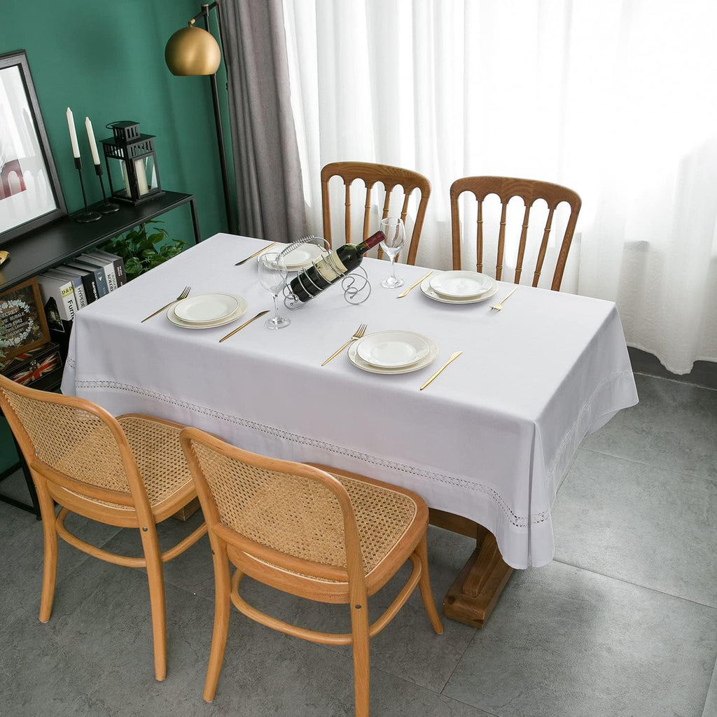 Heavy Duty Fabric Tablecloth with White Lace-Waterproof/Wrinkle Free/Stain Resistant/Oil Proof-for D