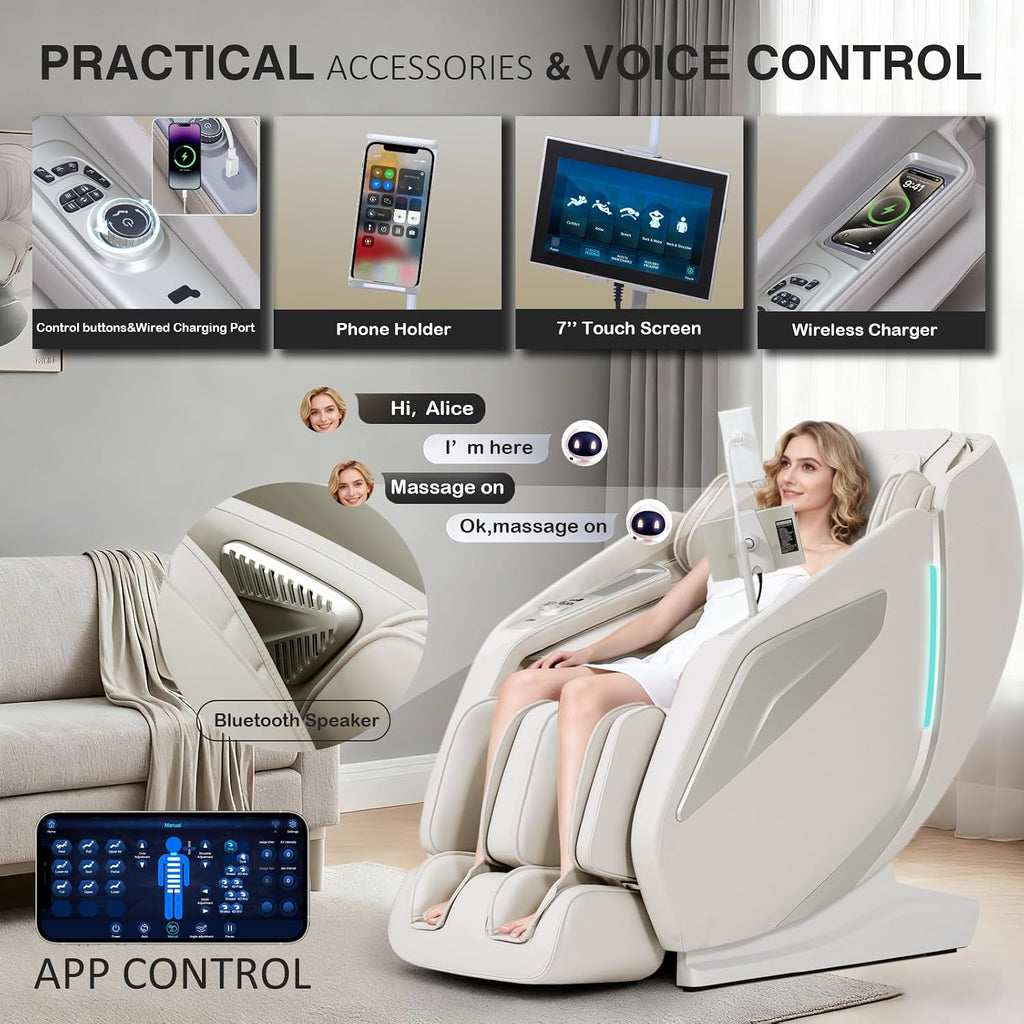 4D Massage Chair Full Body Zero Gravity SL-Track Body Scan & Stretch, Beige | with Body Scan & Stretch, 40 Airbags