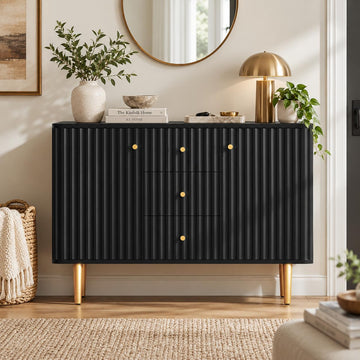 Sideboard Buffet Cabinet with Storage, 48" Fluted Accent Cabinet with 2Drawers and 2 Doors, Modern Credenza Storage