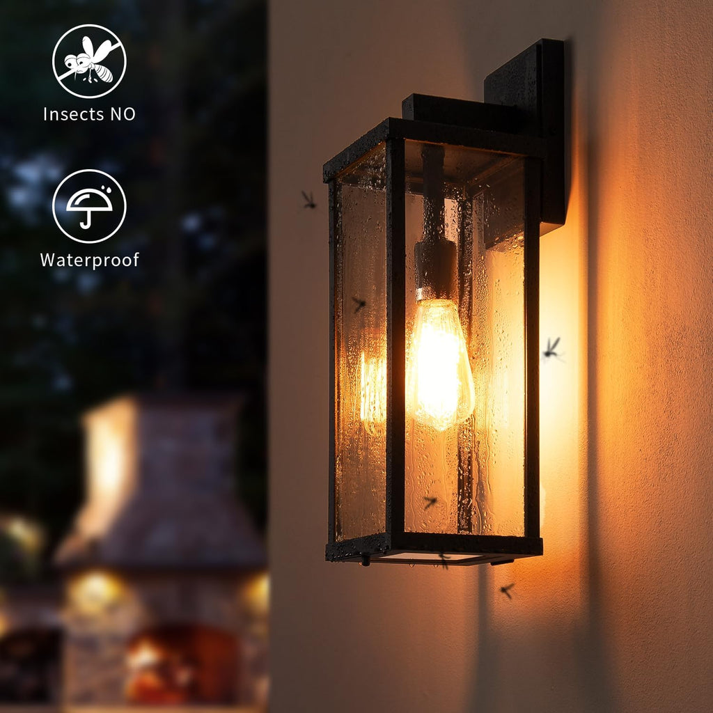 18" Classic Outdoor Wall Sconce 1 Light in Matte Black Rectangular Metal Frame and Clear Glass Shade Waterproof Porch