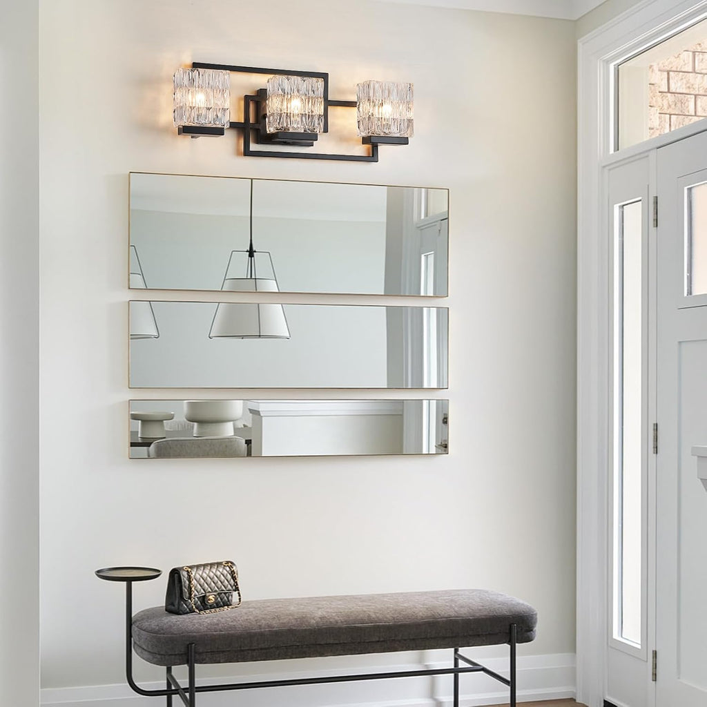 Bathroom Light Fixture Vanity Lighting Fixtures Over Mirror 3 Lights Matte Black Wall Mount Metal Hardwired Bedroom