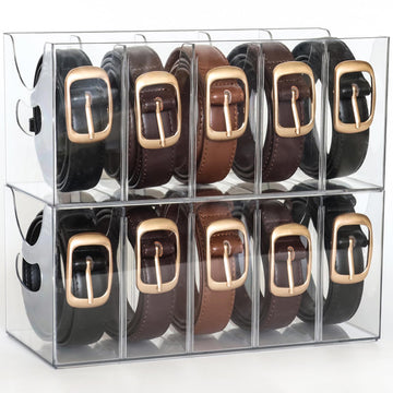 Belt Organizer - 2 Pack Clear Stackable Belt holder For Closet Drawer Storage - 5 Compartments with Removable