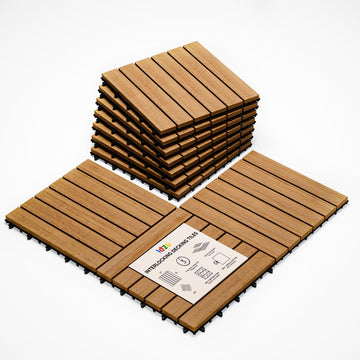 Interlocking Deck Tiles 9.6 SQFT - 10PCS Waterproof Acacia Wood Patio Tiles, Flooring Tiles for Indoor and Outdoor