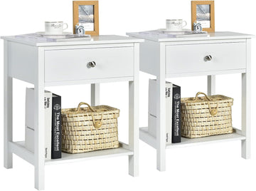 Nightstand Set of 2, Wood End Table with Drawer and Open Shelf, Night Stand , 2-Tier Bedside Table Bedroom Dorm, Easy
