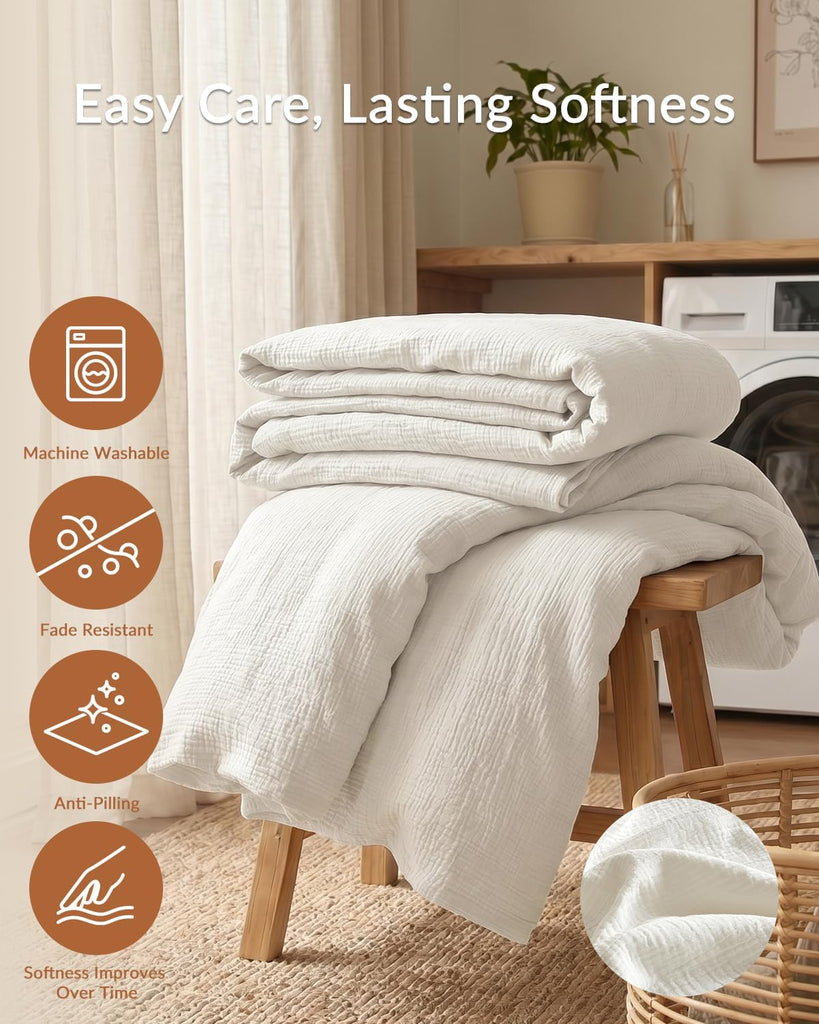 Muslin Duvet Cover, 100% Washed Cotton Duvet Cover Set, Ultra Soft Comforter Cover Linen Like, 3 Pieces
