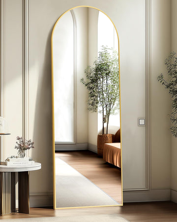 Arched Full Length Mirror, 56"x15" Standing Body Mirror for Wall, Gold