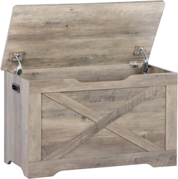 31.5" Storage Chest, Wooden Storage Bench, Entryway Shoes Bench | Storage Trunk with 2 Safety Hinges, 15.7 x 31.5 x