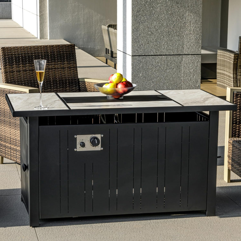 47" Propane Fire Pit Table with Real Ceramic Tabletop, 50000 BTU Gas Firepit Table with Lid & Lava Stones