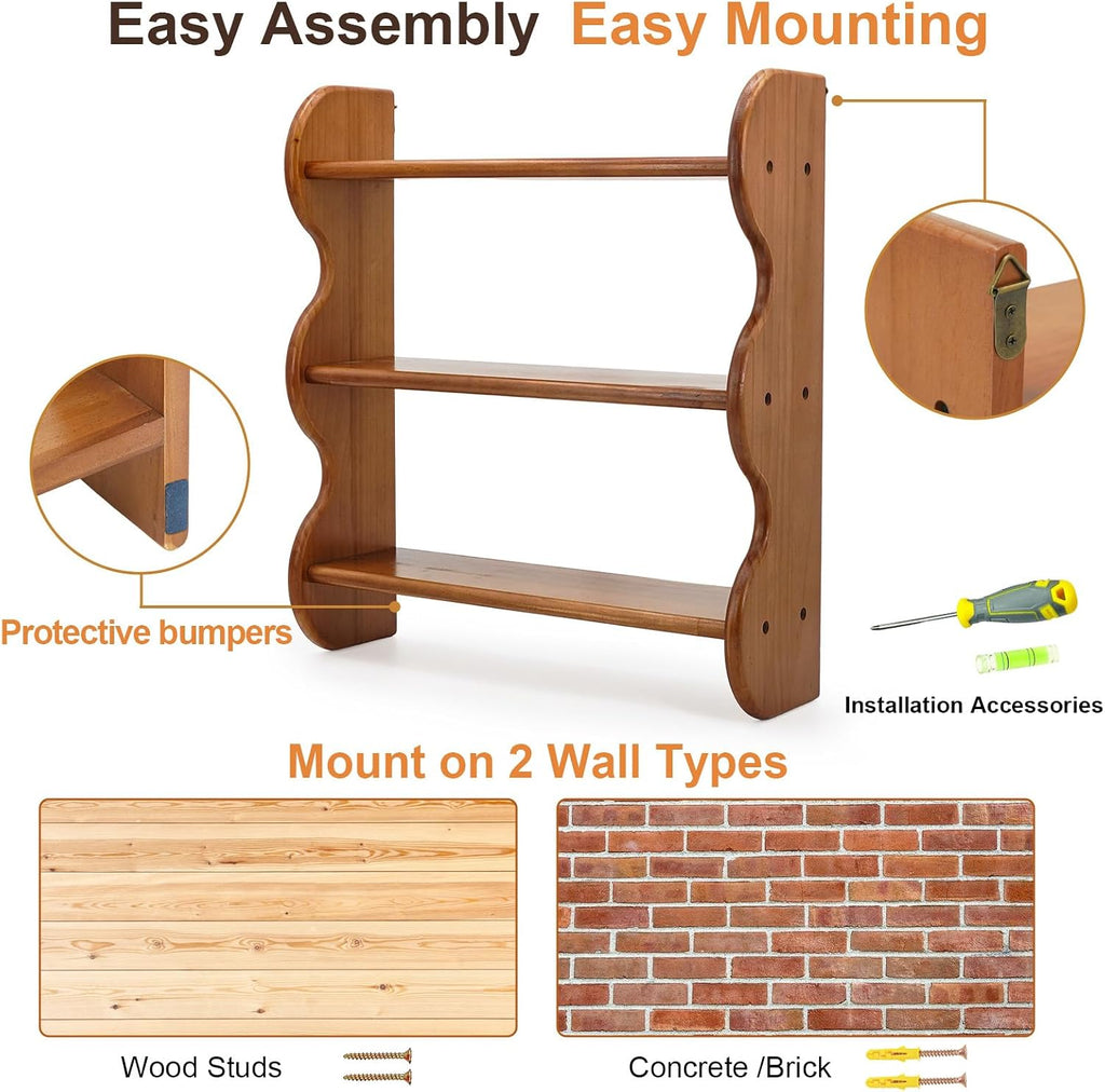 Floating Shelves For Wall - 100% Solid Wood Wall Shelf 3-Tier, Vintage Shelf Wall Mounted Storage Rack, Farmhouse