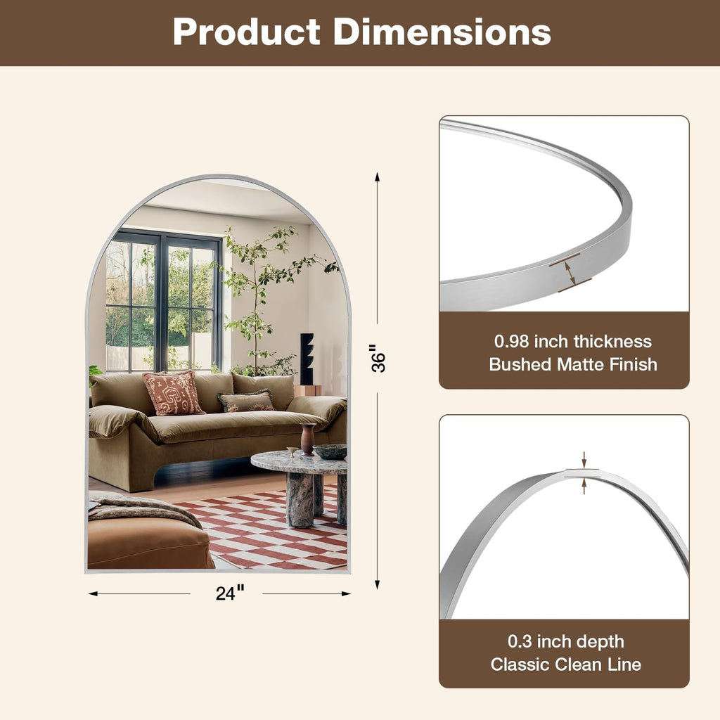 24"x36" Nickel Arched Bathroom Vanity Mirror 2Pack, Dark Brushed Frame with Arched Top and Clean-Lined