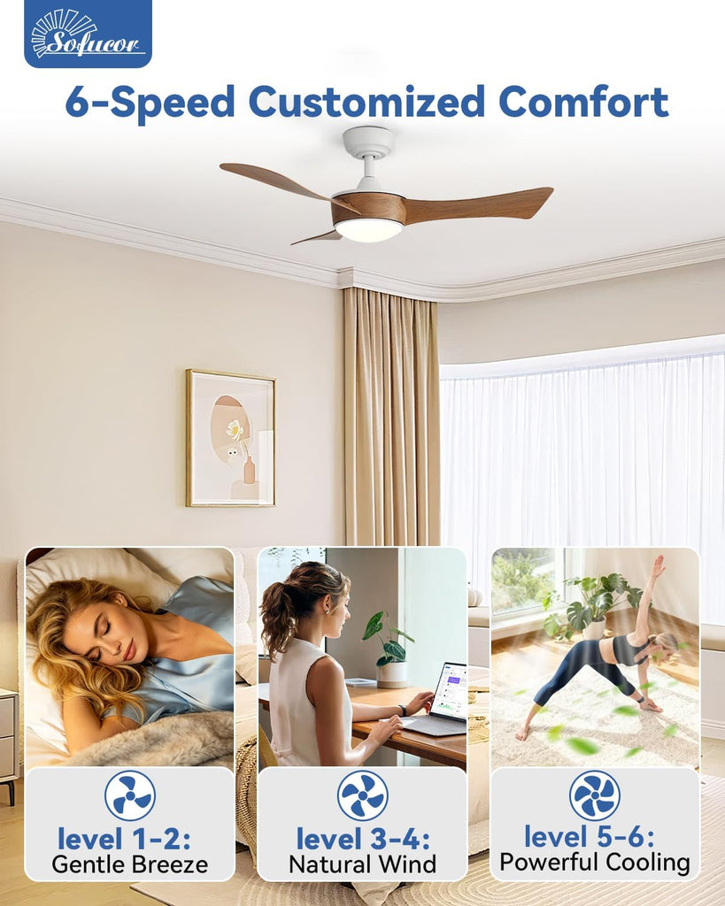 42 Inch Ceiling Fans with Lights-Modern Small Bedroom Ceiling Fan with Remote Control, Plug-in Blades Quick Install