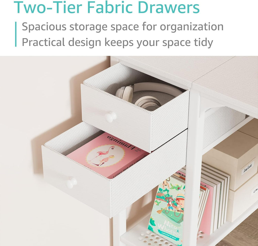 White Small Desk with Drawers - 40 Inch Computer Desk for Small Space Home Office