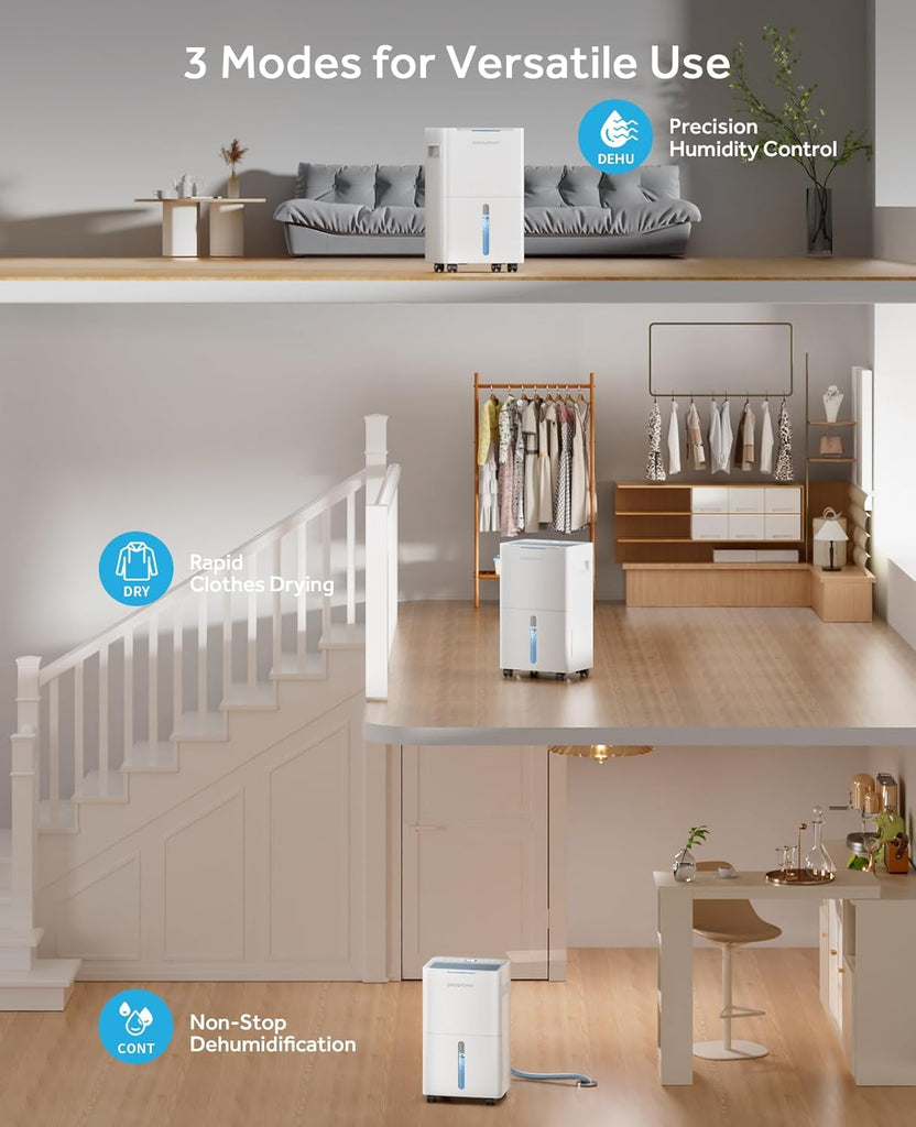 21 Pints Dehumidifier for Basement - 1500 Sq.ft Dehumidifiers for Home, Bedroom & Bathroom with Continuous Drain Hose