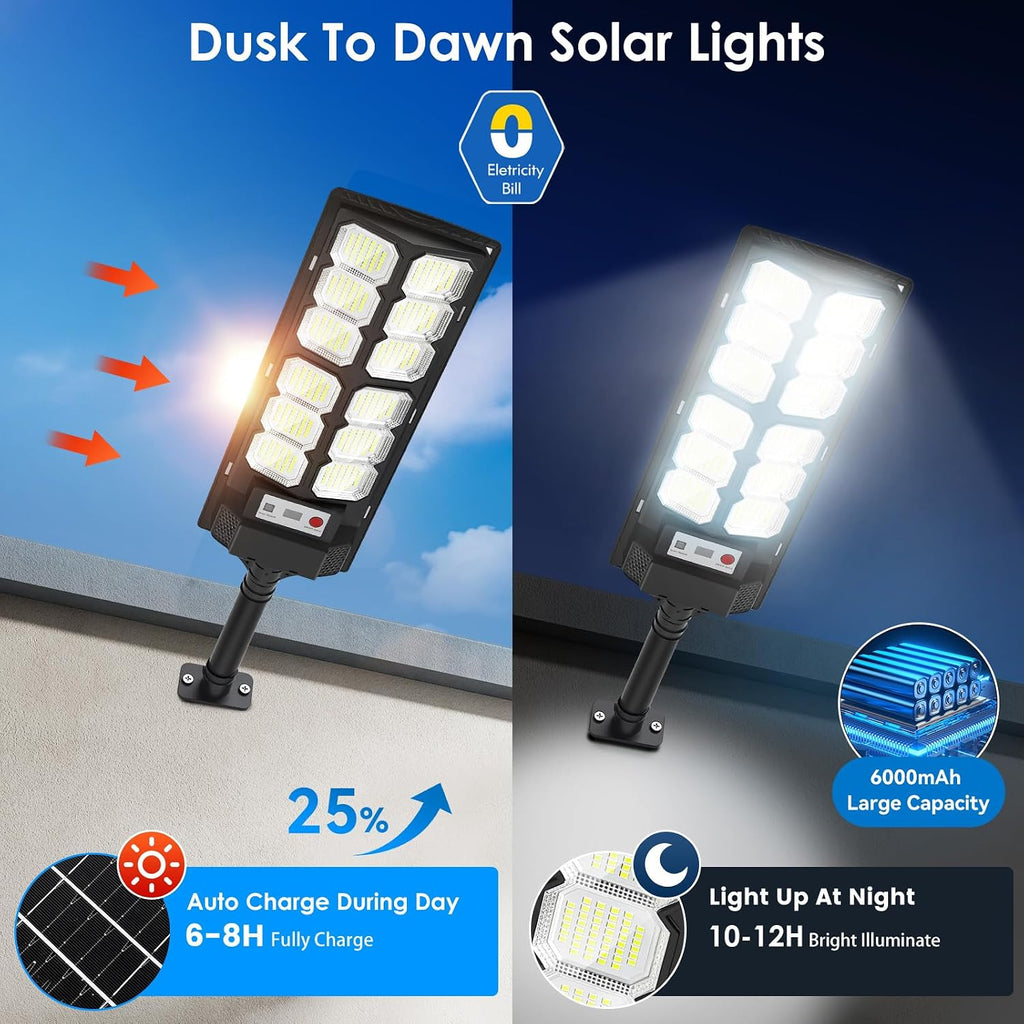 4-Pack Solar Street Lights Outdoor, 13000LM 6500K Waterproof LED Solar Flood Lights with Motion Sensor, Dusk to Dawn