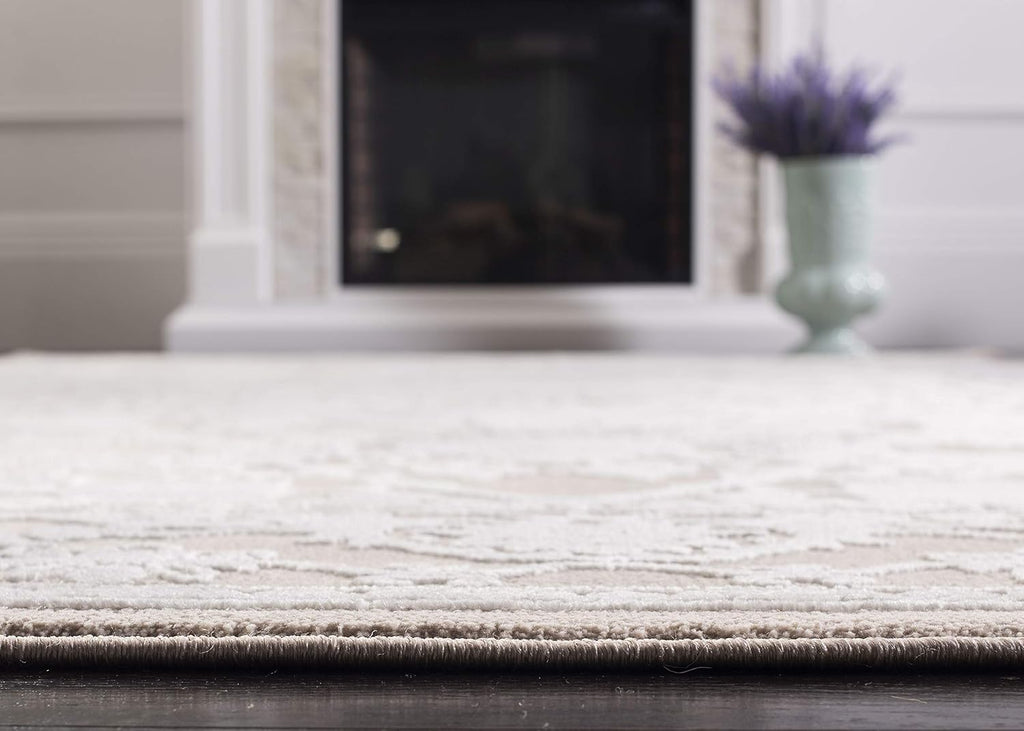 Area Rug 8x10 - Reflection - Large - Beige & Cream, Non-Shedding & Easy Cleaning