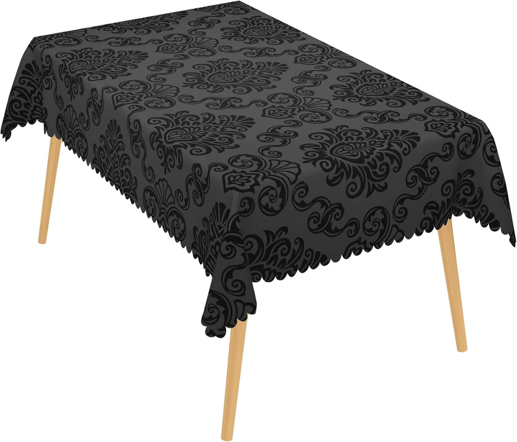 Vintage Black Rectangle Tablecloth Black Damask Floral Waterproof Table Cloth Vintage Baroque Classi