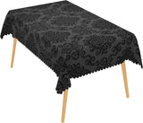 Vintage Black Rectangle Tablecloth Black Damask Floral Waterproof Table Cloth Vintage Baroque Classi