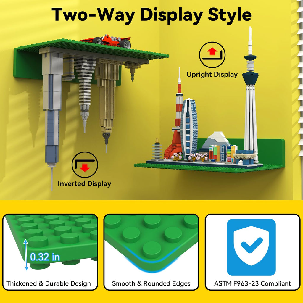 8Pack Floating Shelves for Wall Compatible with Lego Bricks, 4Color