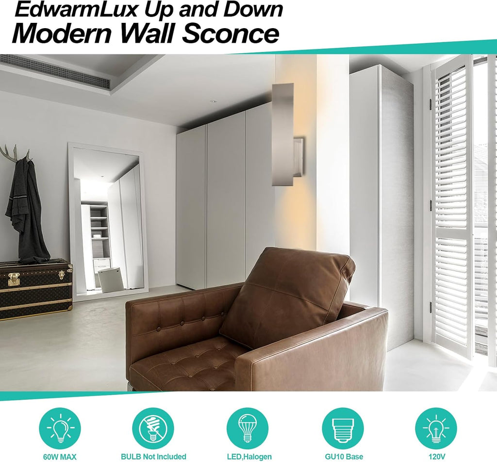 Indoor Wall Sconces, Modern Wall Lights, Up and Down Wall Mount Light, Dimmable Hardwired Wall Light , GU10 Bulbs