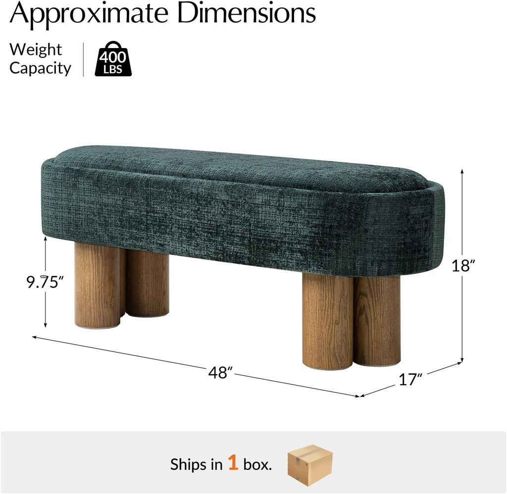 Storage Bench with Upholstered Seat and Wood Tabletop, Forest | Entryway Bench with Reversible Lid and Hidden