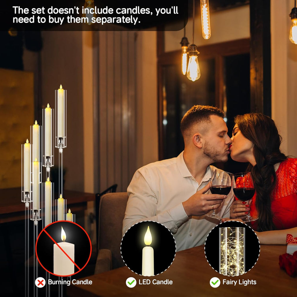 2 Set of 8 Arms Acrylic Candelabra Centerpieces,49.2'' Tall Clear Candlesticks Holder with Acrylic Shade for