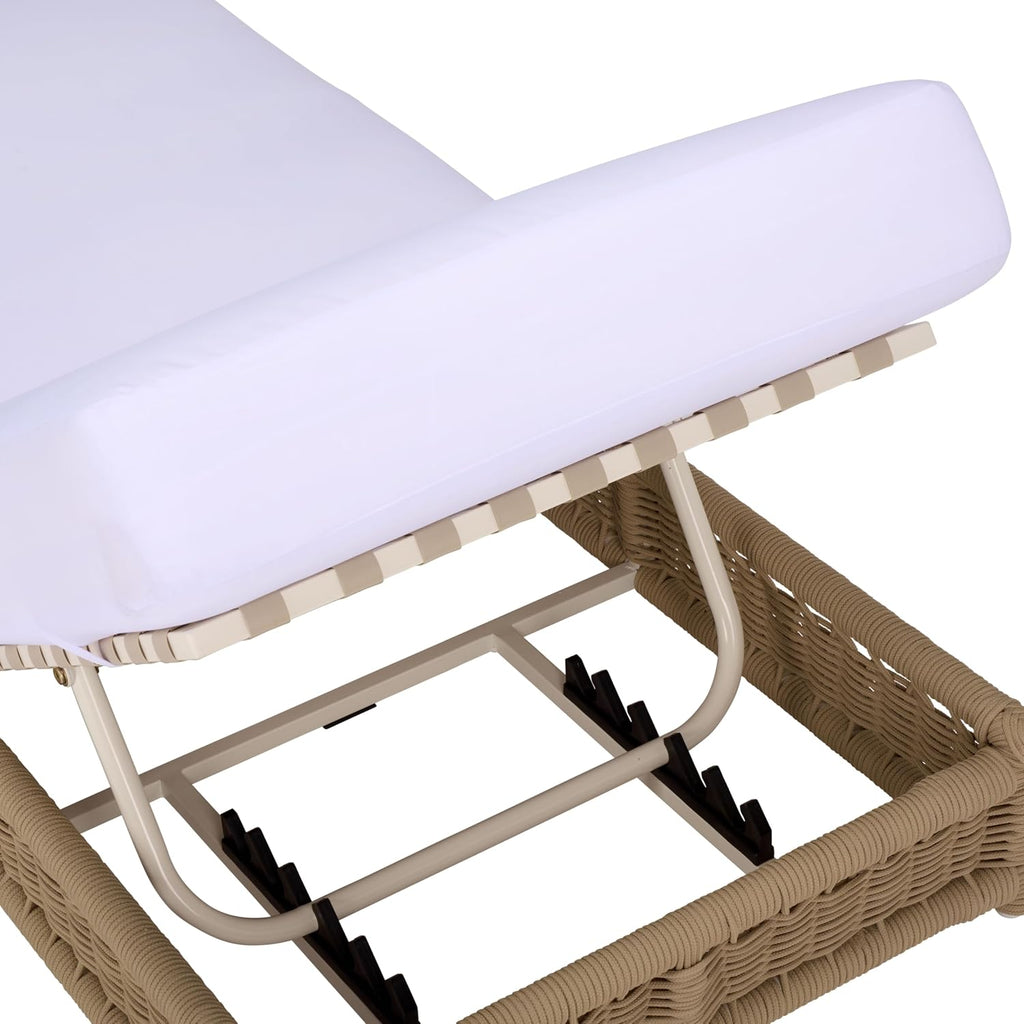 Outdoor Patio Furniture Collection - Callan Tan Rope & White Cushion Lounger, Fully Assembled Outdoor Chaise, Modern