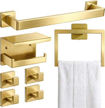 Brushed Gold Bathroom Accessories Hardware Set, 7-Pieces Stainless Steel Towel Racks , 16 Inch Towel Bar, Towel