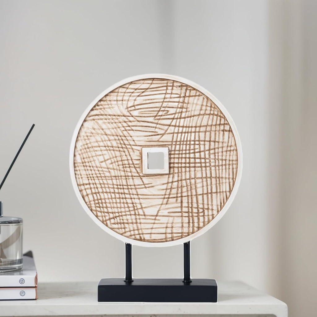 Unique Round Coin Sculpture Decorative Objects for Shelf Home Decor Accents, Modern Abstract Tabletop Decor Items