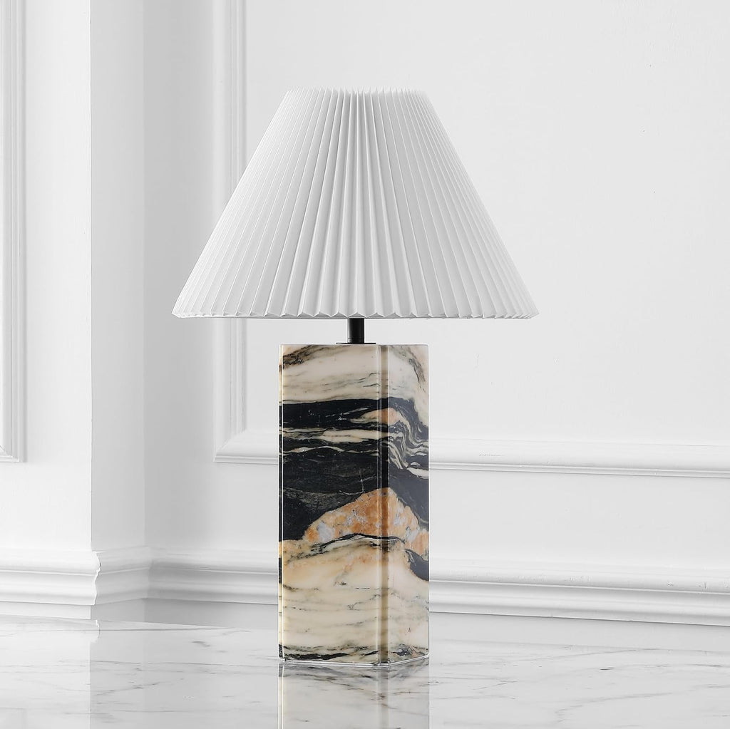 SAFAVIEH Couture Lighting Collection Mackenzie Light Brown/Black Marble Square 25-inch Table Lamp Li