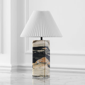 SAFAVIEH Couture Lighting Collection Mackenzie Light Brown/Black Marble Square 25-inch Table Lamp Li