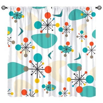 Mid Century Mordern Curtain, Retro Atomic Starburst Window Treatment Abstract Geometric Pattern 1950S 60S Vintage