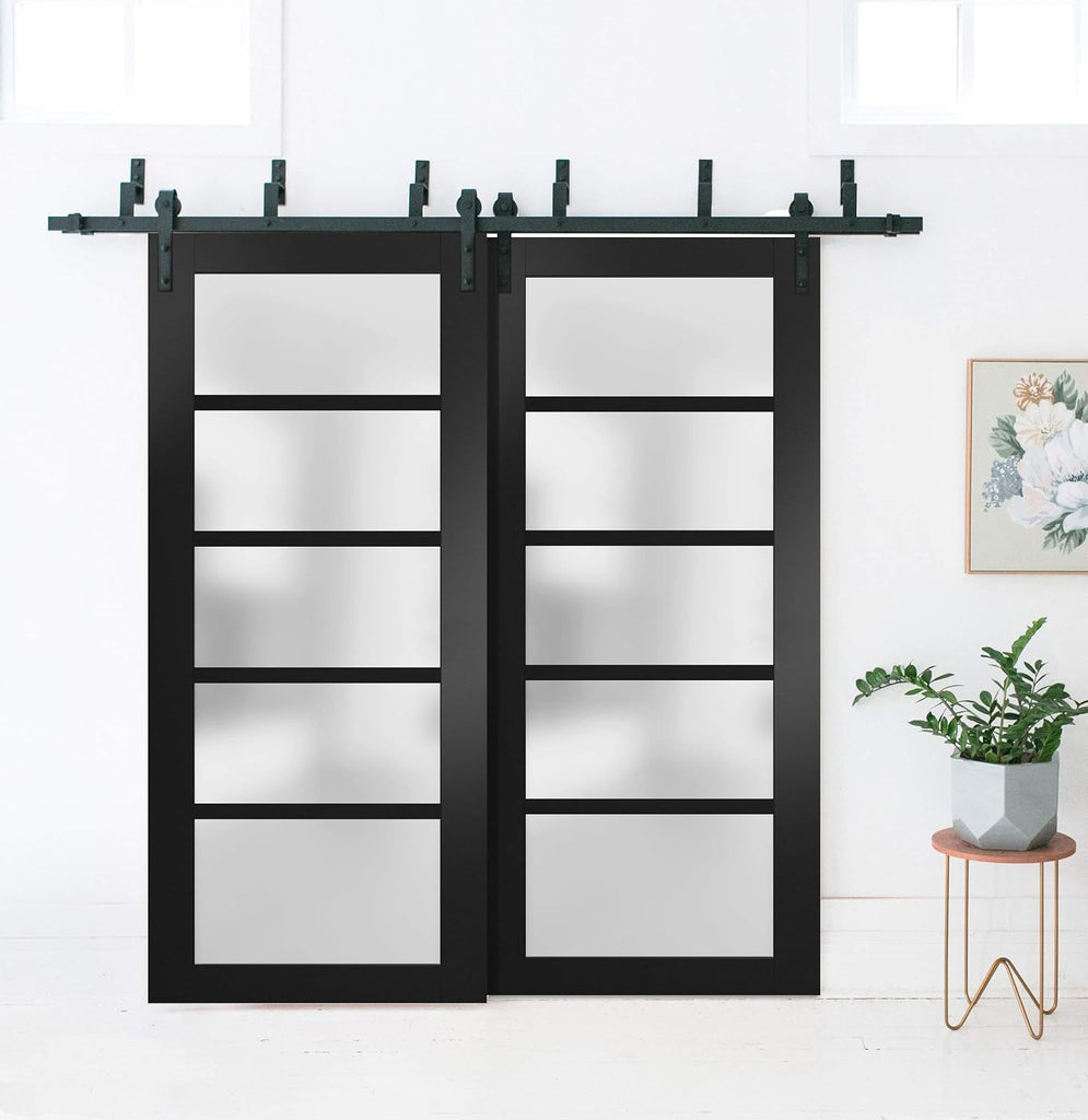 Quadro 4002 | Interior barn Bypass Sliding Doors with Frosted Glass, MDF, 56x84, Black, Modern Style | Hardware Included