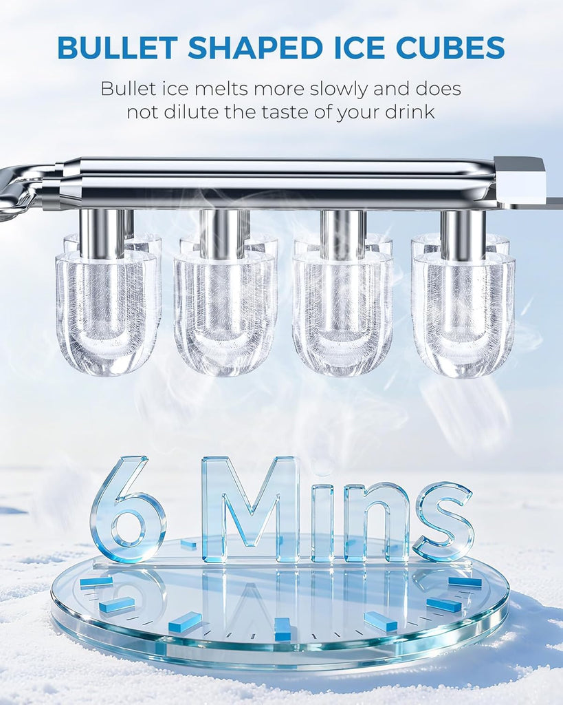 Countertop Ice Maker Portable Ice Machine with Handle,Self-Cleaning Ice Makers, 26Lbs/24H, 8 Ice Cubes Ready in 6