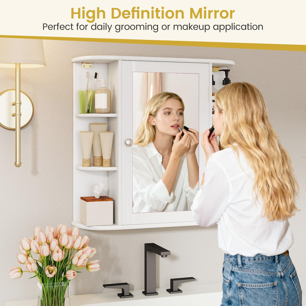 Bathroom Medicine Cabinet with Mirror, Modern Wall Mounted Space-Saving Storage Organizer with Mirrored Door, 4