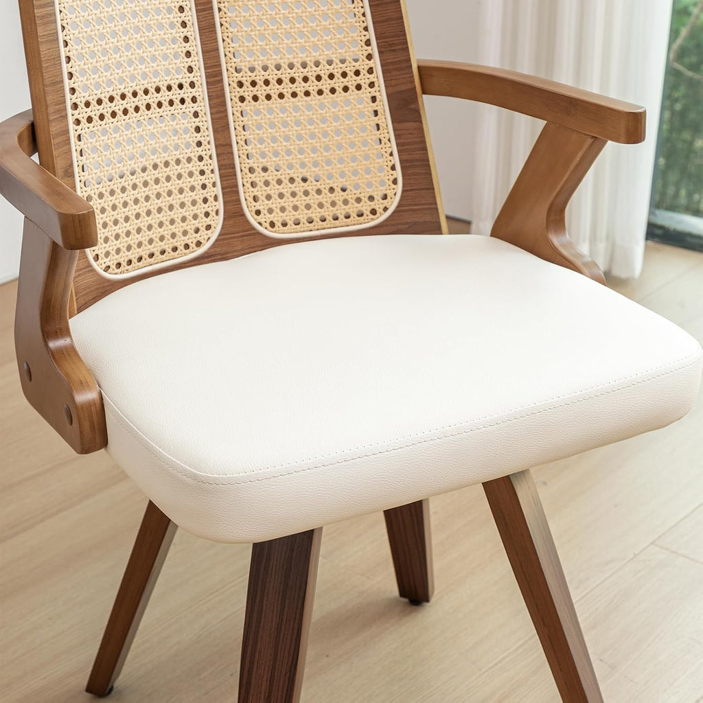 Walnut Dining Chairs - Swivel Rattan Dining Chairs with Bentwood Frame with Ergonomic Cane Back, Curved Arms, MCM