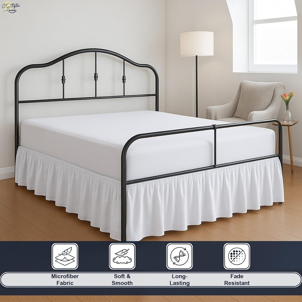 Ruffled Bed Skirt Full Size with Split Corner, Brushed Microfiber Hotel Quality White Dust Ruffle, 15 Inch Drop