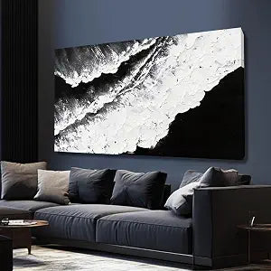 Black and White Wall Decor Sea Canvas Painting Neutral Abstract Wall Picture 24"x48" Artwork Large Wall Art Dining Room