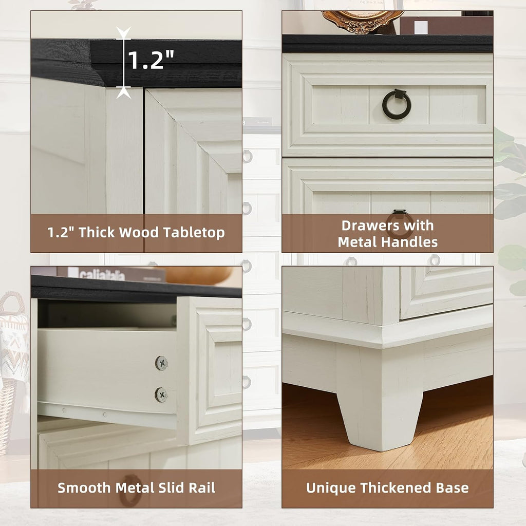 Farmhouse 6 Drawer Dresser , 41" Tall Small Dressers & Chest of Drawers, Rustic Wood Dresser with Metal Handle