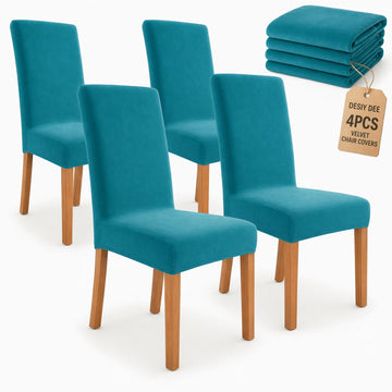 Velvet Stretch Dining Chair Cover Set 4 Washable Slipcovers Turqouise