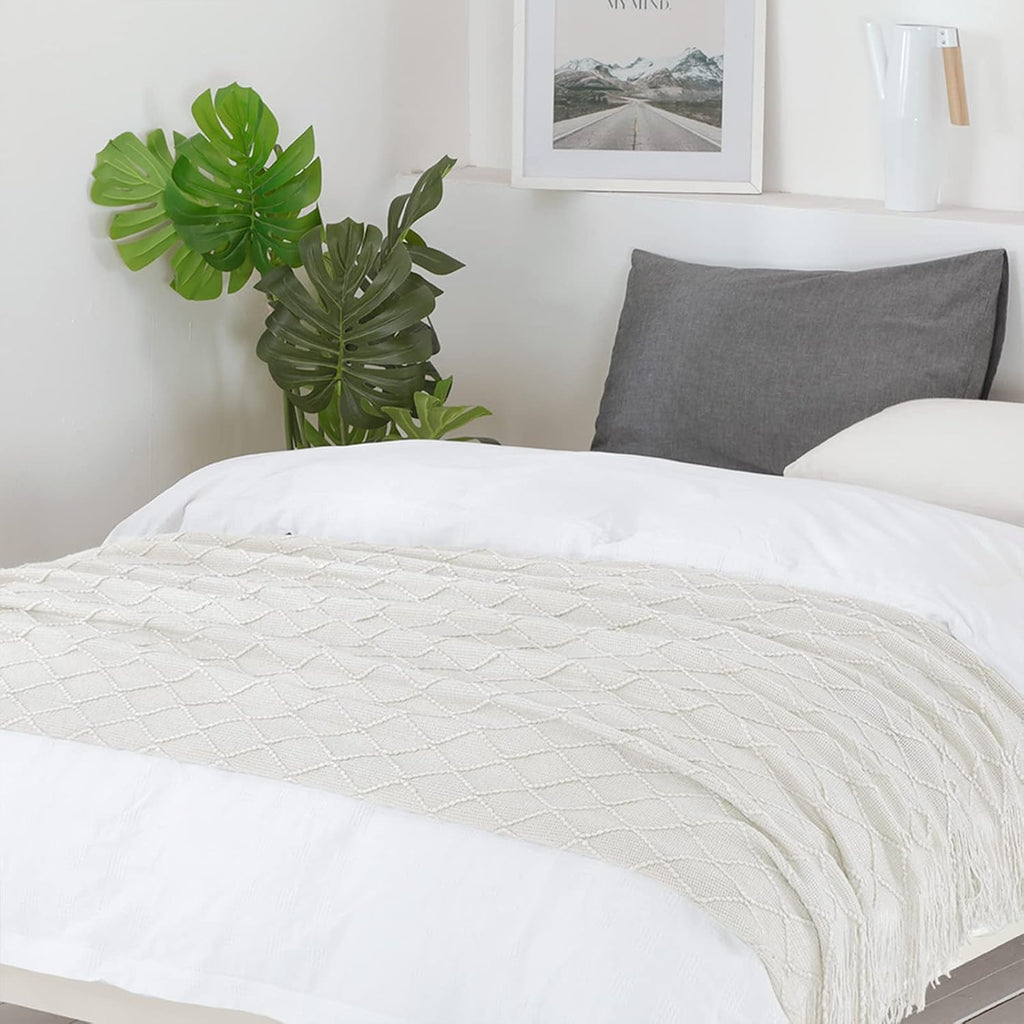 Beige Throw Blanket 50x60 Inches Throw Textured Solid Soft Sofa Couch Decorative Knit Blanket