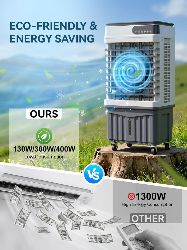2600CFM Swamp Cooler, 4-IN-1 Evaporative Air Conditioners With 8.5 Gal Water Tank, 4 Ice Packs, Remote, 12H Timer