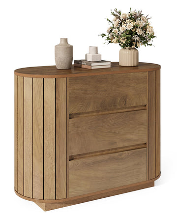 Large Nightstand, Oversized Night Stand with Drawers, Slatted Side Design Wood Nightstand, 35" Wide End Tables