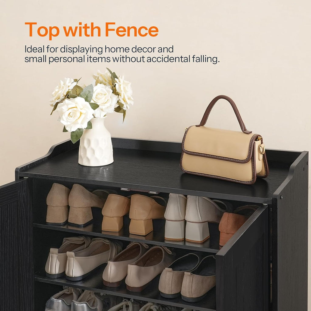 Shoe Cabinet, 5-Tier Shoe Storage Organizer with Doors, Wooden Shoe Cabinet Storage , Freestanding Shoe Rack Cabinet