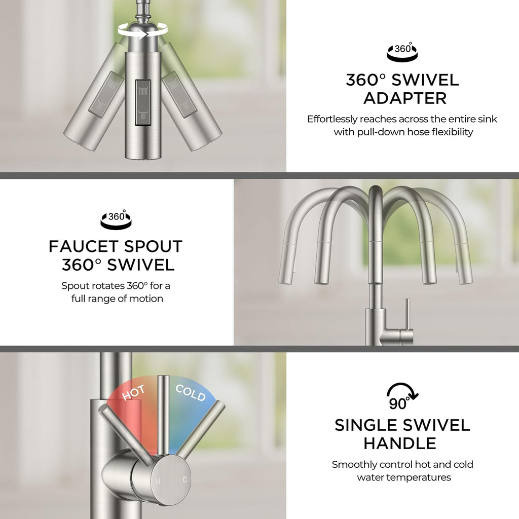 Kitchen Faucet with Pull Down Sprayer, Classic Brushed Nickel