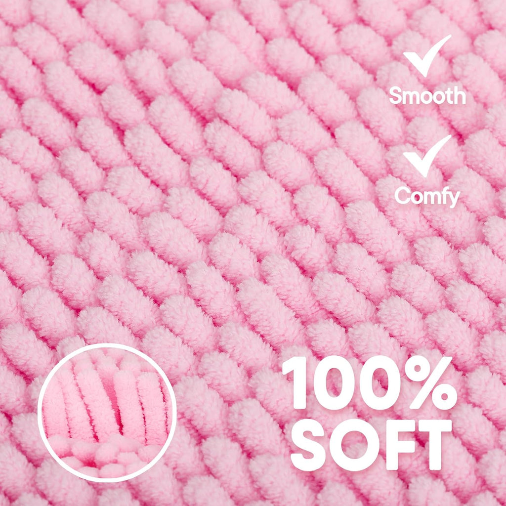 Pink Bathroom Rugs Sets 3 Piece Washable, Luxury ,Chenille Bath Mat Set, Soft Plush Anti-Slip Rectangular Bath, Rug