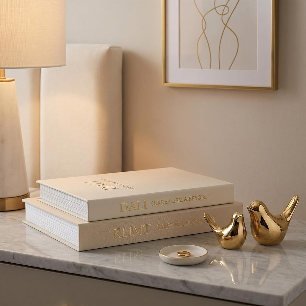 Linen Decorative Book Storage Boxes - Set of 2 Faux Books for Coffee Table Decor, Neutral Fake Book Props for Hiding