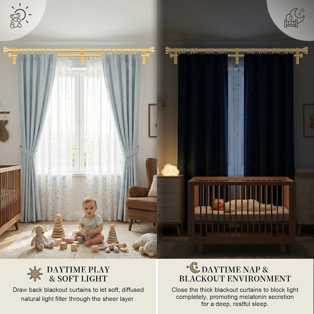 Gold Double Curtain Rods for windows:Adjustable Heavy Duty Double Curtain Rod for Bedroom Living Room,1